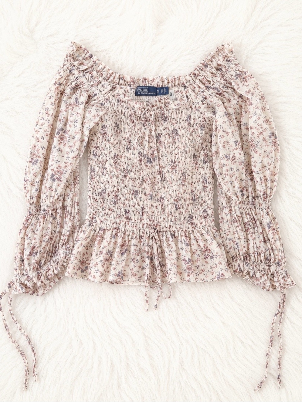 Polo Ralph Lauren Floral Smocked Puff Sleeve Peasant Top | Size XS